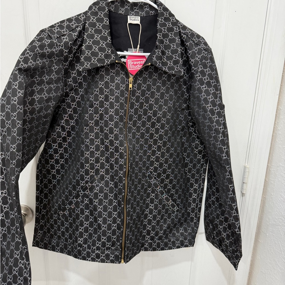 Black Logo-Print Zip Jacket